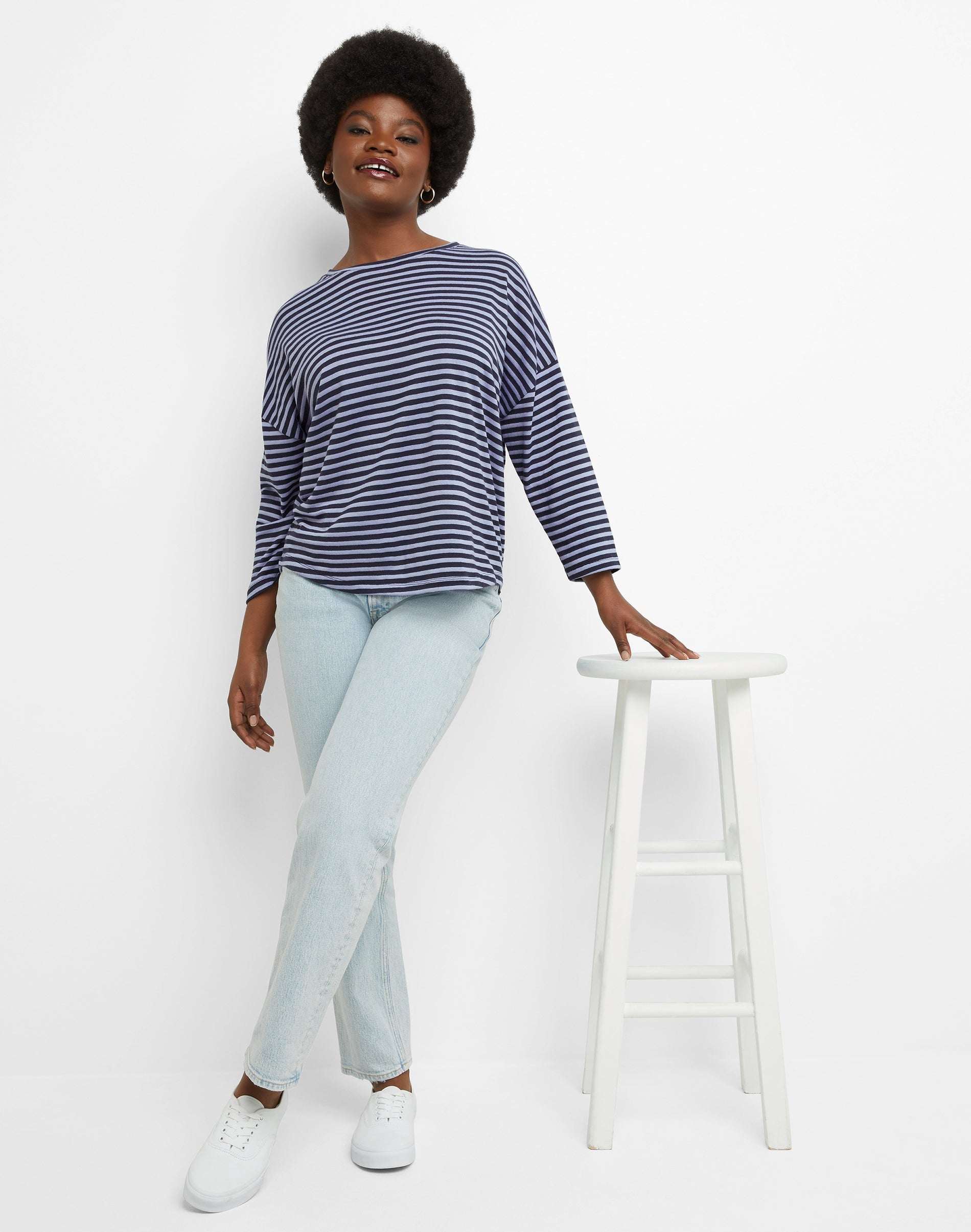 Essentials Three-Quarter Sleeve Tee, Cotton T-Shirt for Women, Classic Fit