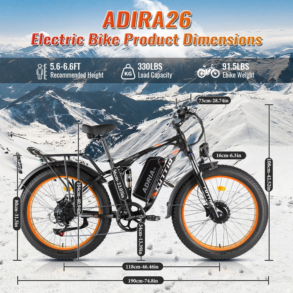 TUTTIO Adria26 Electric Mountain Bike for Adults Teen, 5000W Men Off-Road Ebike, 26" Fat Tire Full Suspension Electric Bicycles, 7 Speed, 52V 30Ah Battery, Max 46Mph UL2849