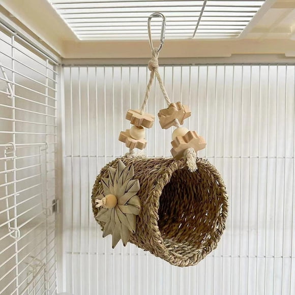 Nido de paja para pájaros Yinane accesorios para jaulas juguetes para loros columpios