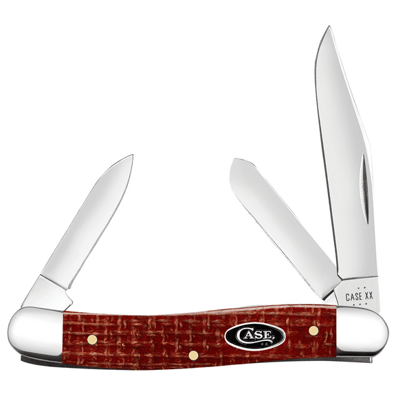Case Medium Stockman Pocket Knife 2.5" Clip Point, Pen, Spey Carbon Mirror Polished Blade Burlap Micarta Handle Dark Red