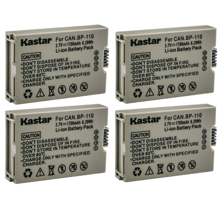 Kastar 4-Pack BP-110 Battery 3.7V 1700mAh Replacement for Canon VIXIA HF R20 HFR20 VIXIA HF R20 Red VIXIA HF R20 Silver VIXIA HF R200 HFR200 VIXIA HF R21 HFR21 VIXIA HF R28 HFR28 Cameras