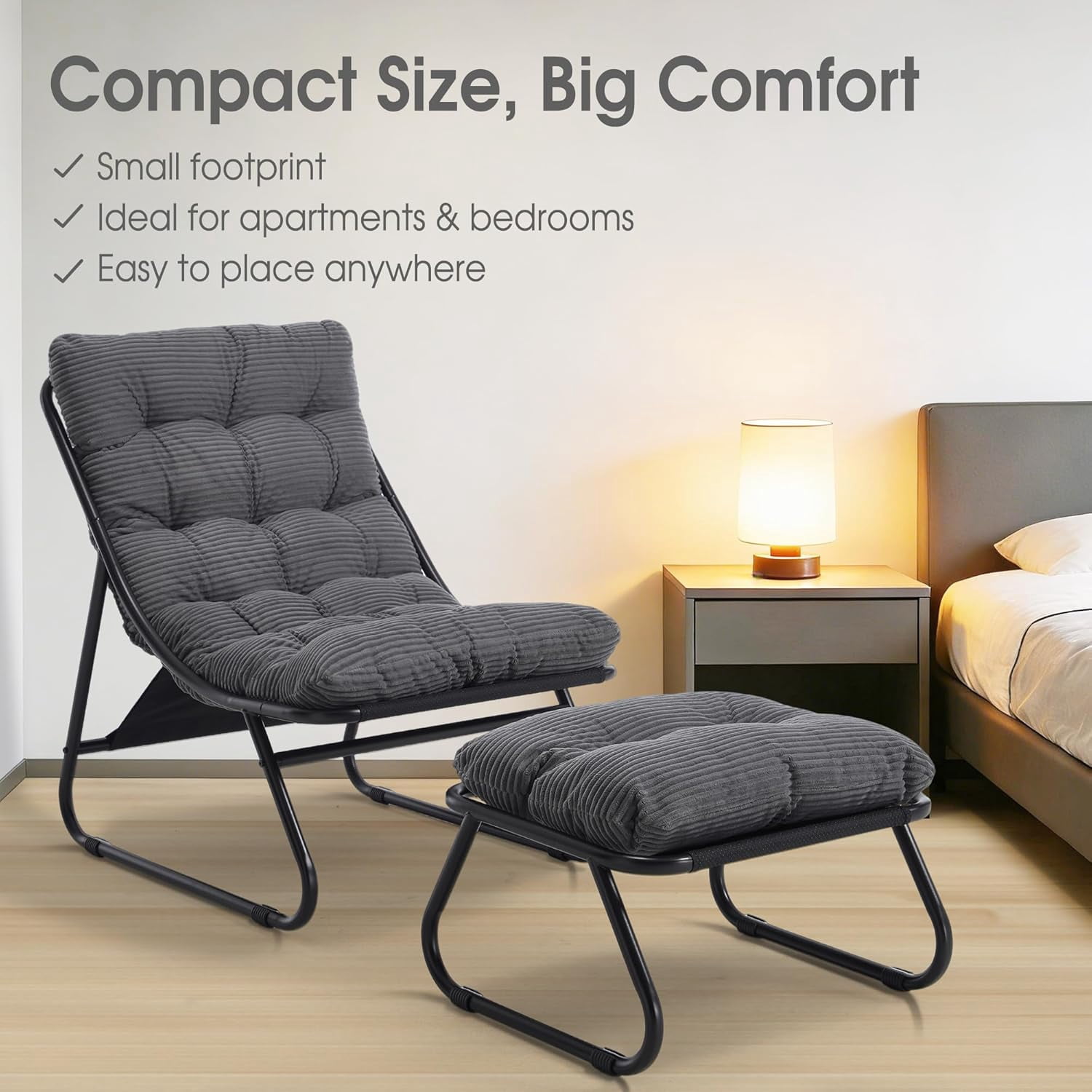 MOONMISS Lounge Chair with Ottoman ,Accent Chair with Plush Cushion and Footstool for Living Room,Dark Gray