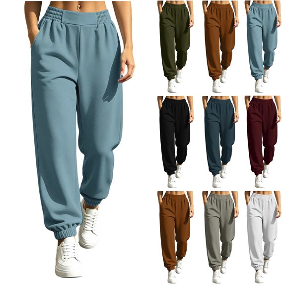Bloomae Womens Joggers Casual Stretchy Elastic Waisted Jogger Swaet Pants Fashion Comfy Solid Color Athletic Baggy Cinch Bottom Sweatpants with Pockets