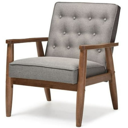 Baxton Studio Sorrento Mid-Century Retro Modern Grey Fabric Upholstered Wooden Lounge Chair