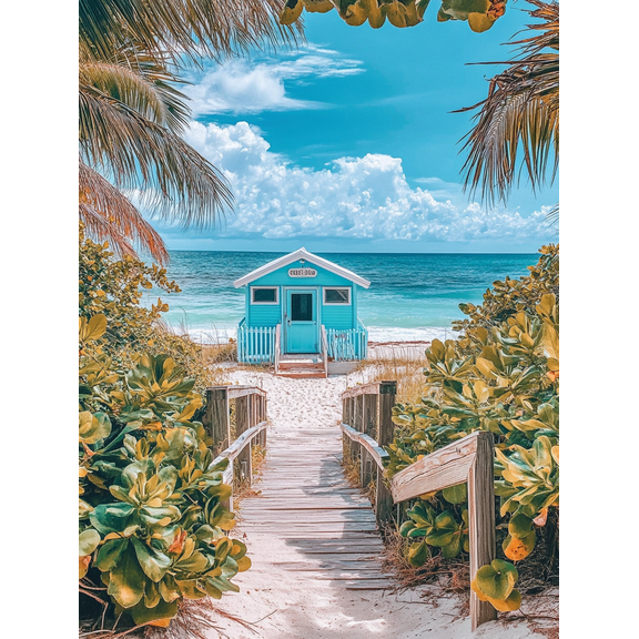 Beach House Tropical Ocean Canvas Print/Wall Art， Perfect for Living Room， Bedroom， Bathroom， Office， and Beach House Decor.