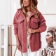 thumbnail image 3 of Chaqueta de felpa para mujer, solapa abotonada, de un solo pecho, Color puro, 2 bolsillos en el pecho, abrigo cálido para mujer, chaqueta para otoño invierno, Rosa S, 3 of 6