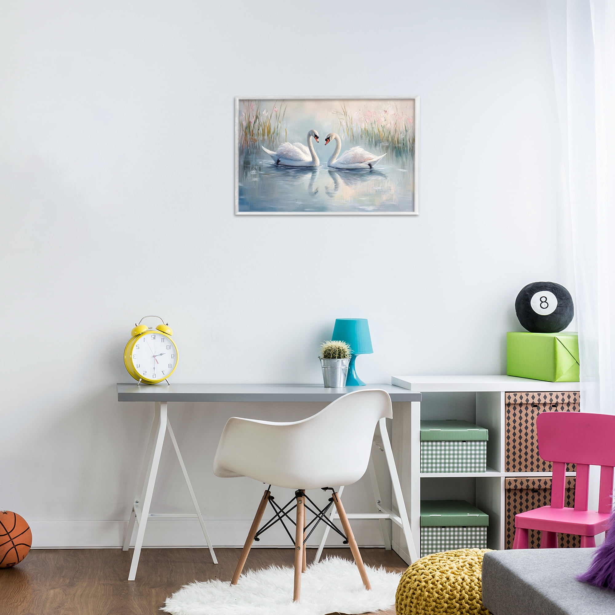 Stupell Industries Simple Swan Reflections White Framed Giclee Art, design by Petal Prints Design
