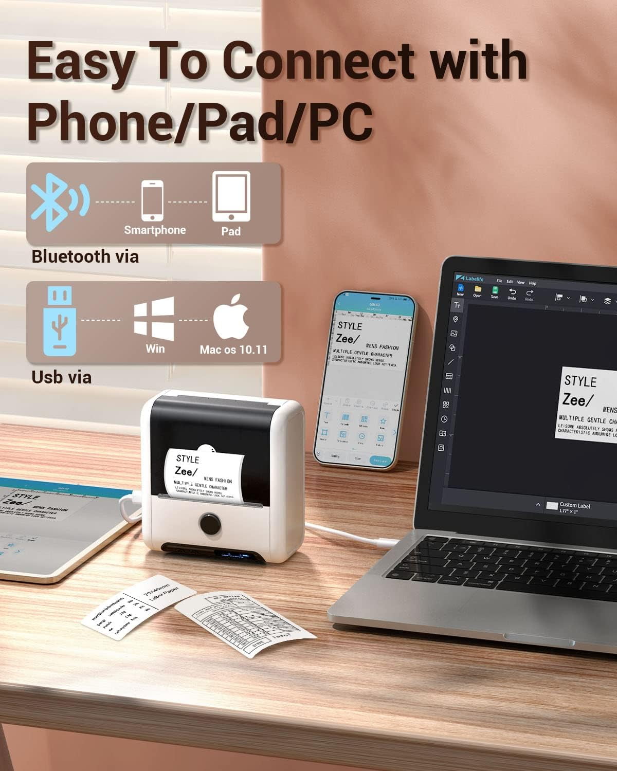 Phomemo M200 Versatile Bluetooth Thermal Label Maker for Shipping, Labeling, and Small Business Applications - Enhance Efficiency and Organization(White)