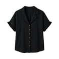 thumbnail image 4 of SAFUNY Women's Button Down Shirt Button Closure Collared Neck Short Sleeve Summer Style For All Day Wear Black L, 4 of 8