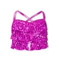 thumbnail image 3 of Haitryli Big Girls Jazz Dance Shirt Shiny Glittery Sequins Sleeveless Halter Crisscross Back Metallic Crop Top Hot Pink 6, 3 of 5
