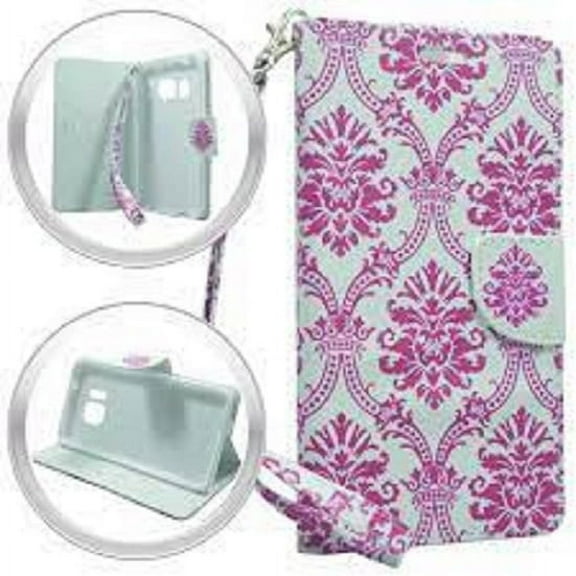 GSA Damask Flip Wallet Case For Samsung Galaxy S7 - White/Hot Pink
