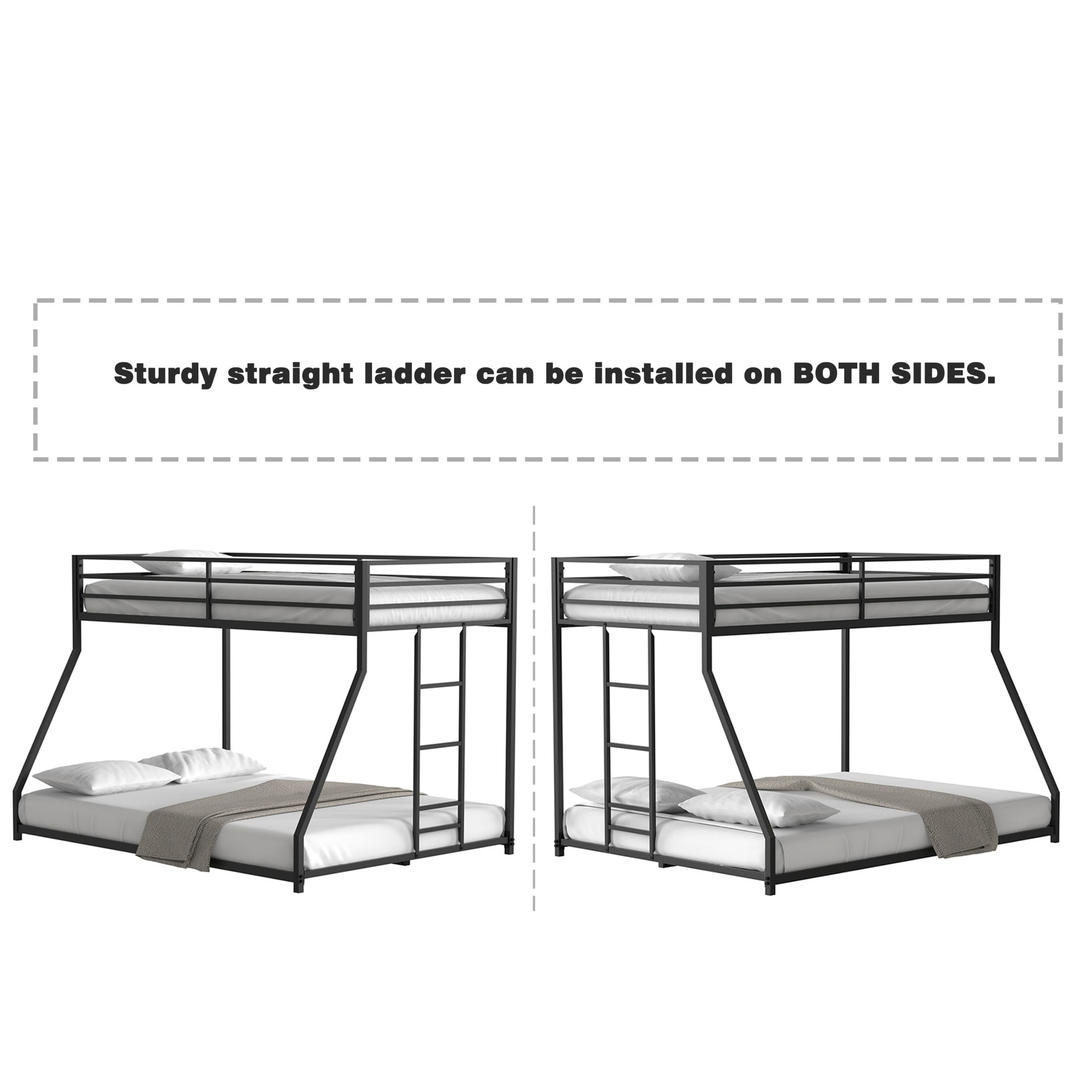 Aukfa Twin over Full Metal Bunk Bed for Kids and Adults, Low Profile Bunk Bed, Heavy-Duty Steel Slats, No Box Spring Needed, Black