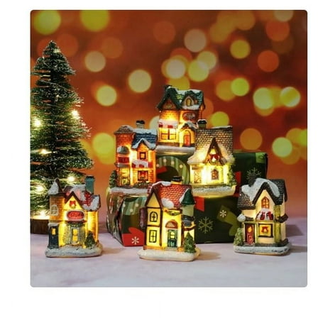 BOPORO Resin Christmas Scene Village Houses Town with Warm White LED Light Battery Operate Christmas Ornamnet Snow Village Perfect Addition to Your Christmas Indoor Decorations & Holiday Displays A
