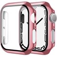 thumbnail image 1 of Smiling Paquete de 2 estuches con protector de pantalla de vidrio templado incorporado, compatible con Apple Watch Series 9 (2023) /Series 8 /Series 7 de 41 mm, estuche rígido para PC, cubierta protec, 1 of 4