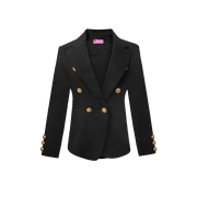 Womens Double Breasted Gold Button Front Blazer Jacket (Black,Small)