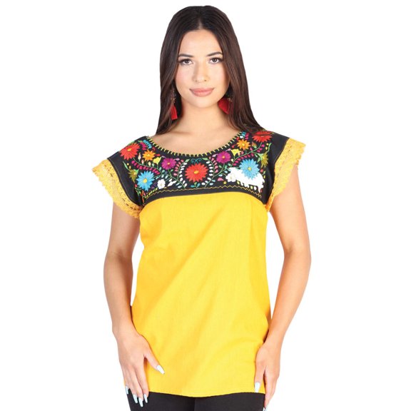 Artisanal Embroidered Blouse 50% Cotton 50% Polyester Yellow 602479