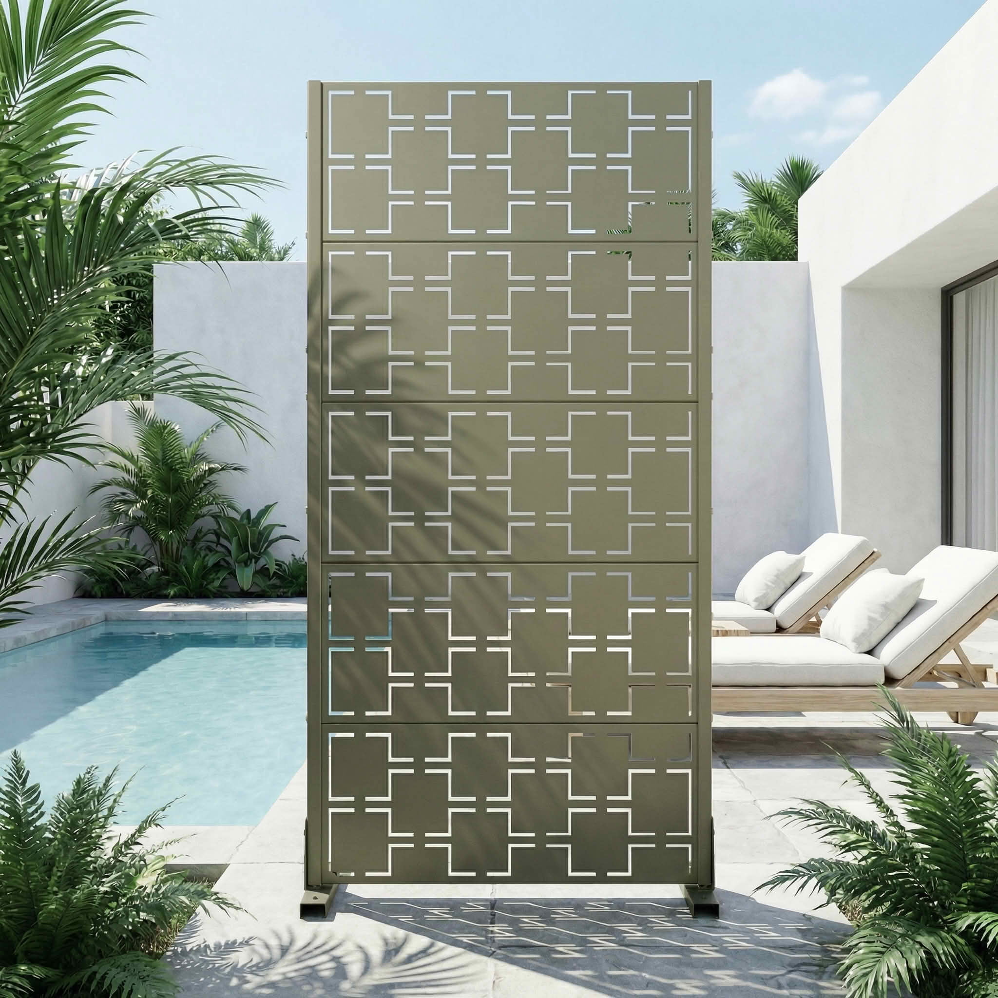 MAYEERTY 59x30x16 Inch Olive Gray Galvanized Steel Privacy Screen, 5 Piece Set for Outdoor Garden
