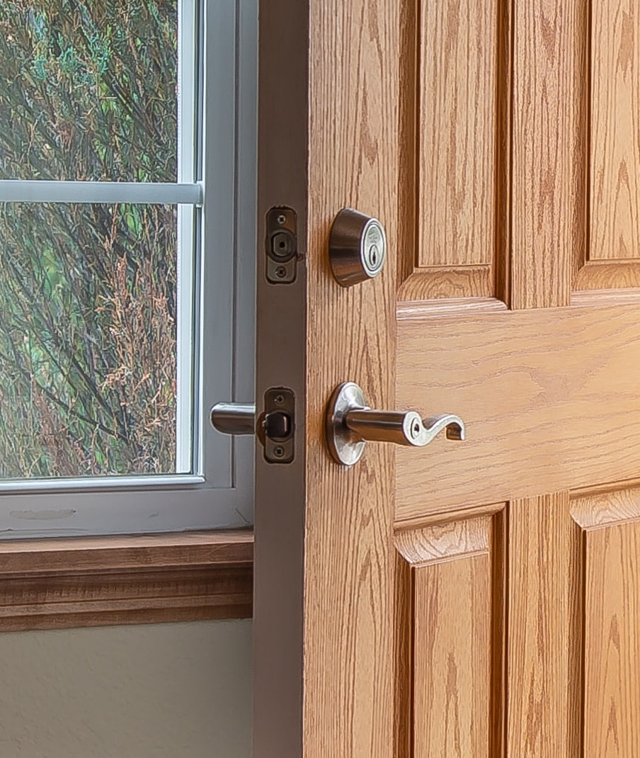 Design House Scroll Keyed Entry Door Lever, Satin Nickel