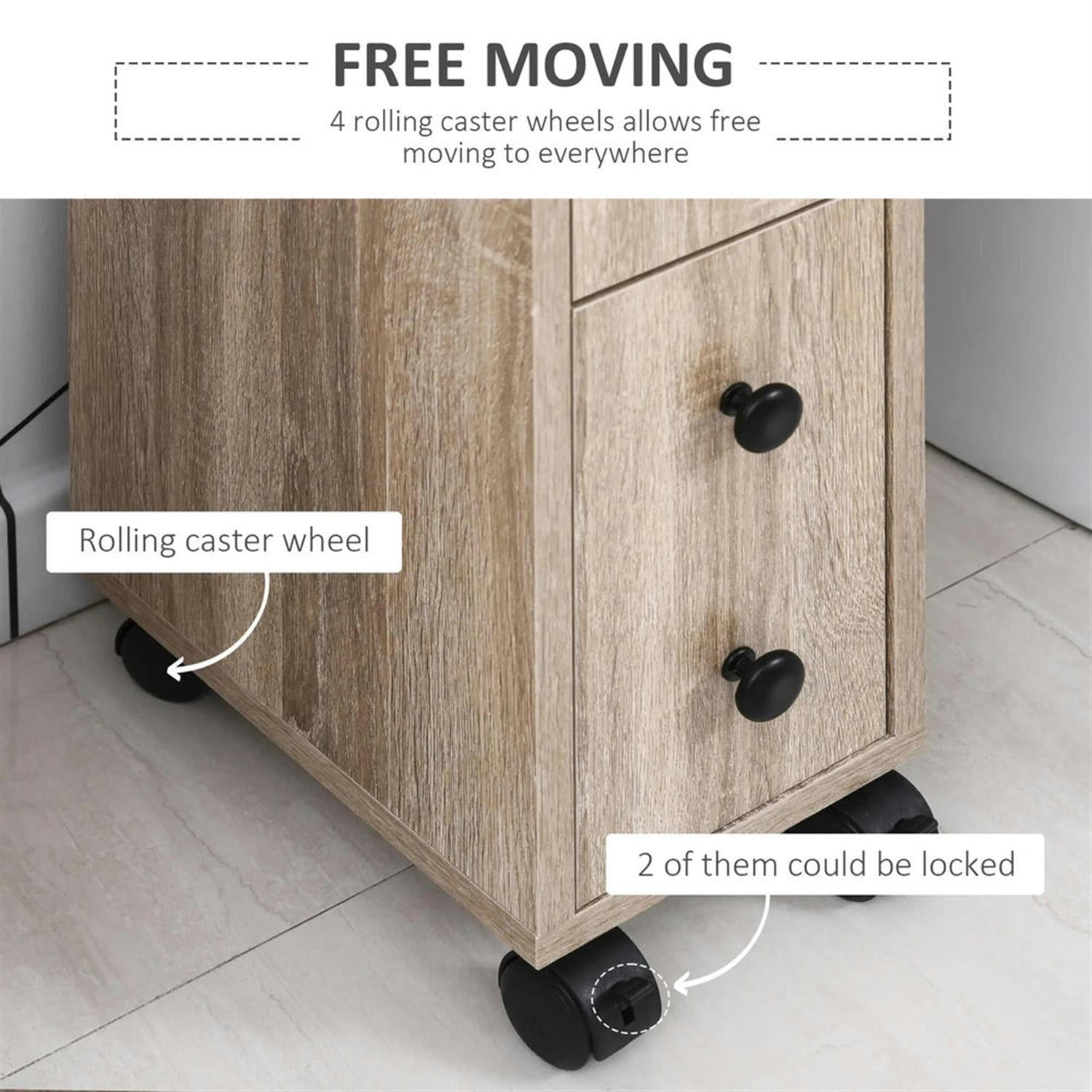 Demi Bonn 27" Rolling Narrow Bathroom Side Storage Cabinet with 4 Rolling Wheels and Drawer, Bathroom Storage Cabinet for Small Spaces, Brown