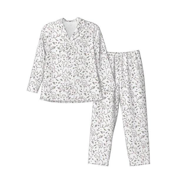 Fotbe Poodle Dog Pijama de Hombre con Estampado de Manga Larga, Conjunto de 2 Piezas, Ropa de Dormir Suave y Cómoda con Bolsillos-X-Large