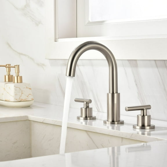 ANGELES HOME Widespread Bathroom Faucet 3 Hole, Brushed Nickel Bathroom Sink Faucet, 2 Handle Bathroom Faucet, Bath Faucet