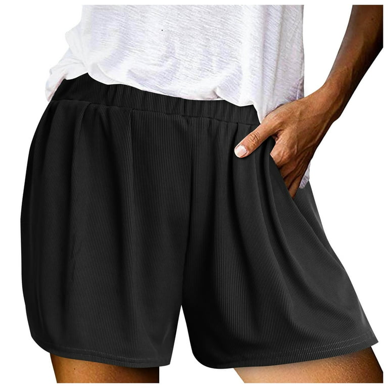 Womens Summer Shorts Womens Shorts High Waisted Shorts Women Flowy Shorts Elastic Waist Wide Leg Shorts Cotton Shorts Color Black Size L