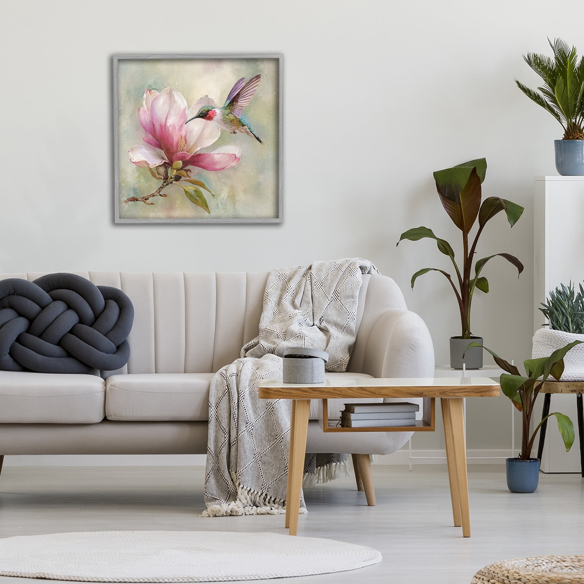 Stupell Industries Magnolia Ruby Hummingbird Gray Framed Giclee Art, design by Tina LeCour