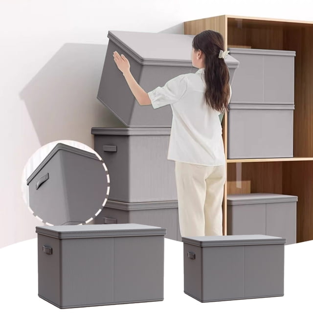Caja De Almacenamiento Cesta de almacenamiento plegable de 40x30x20cm,color gris,de tela no tejida,organizador de armario con asa reforzada para ropa y mantas (1 unidad). Rkxzt