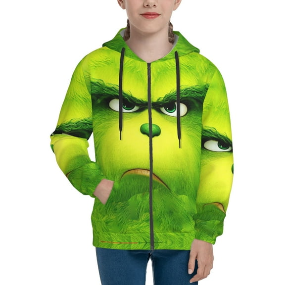 The Grinch Teens Boys Girls Zip Up Hoodies 3d Print Long Sleeve Hooded Sweatshirt Jacket With Pocket Small