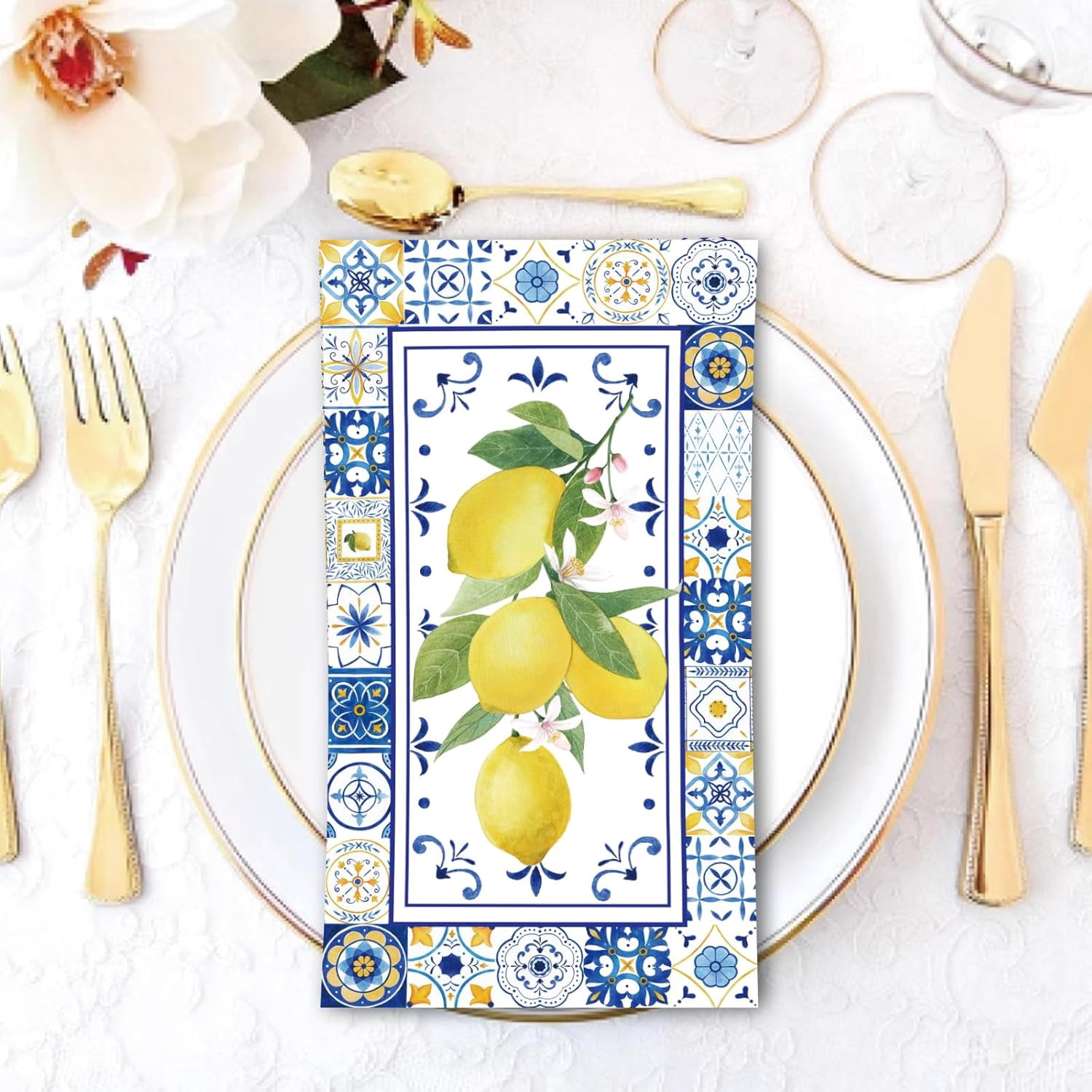 100 PCS Lemons Paper Napkins,Chinoiserie Lemon 3-Ply Decorative Paper Hand Towels Summer Yellow Lemon Napkins Home Party Guest Napkin Wedding Shower Party Decor Napkins