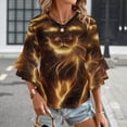thumbnail image 3 of Glowing Lion Portrait Women's V-Neck Blouse With 3/4 Ruffled Bell Sleeves Casual Top Ladies Blouses, 3 of 7