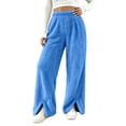 thumbnail image 3 of ThriftyPlait Women's Fuzzy Wide Leg Pants Casual Elastic Waist Warm Trousers Soft Fluffy Loungewear Loose Fit Winter Daily Wear, 3 of 8