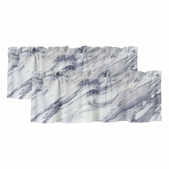Grey Marble Valances for Windows, Decorative Rod Pocket Window Valance Curtains, Abstract Minimalist Modern Art Short Curtain Drapes for Kitchen/Bathroom/Living Room, 2 Panels, 42" W x 18" L