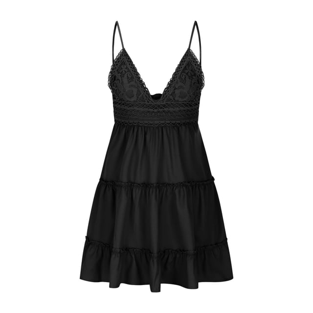 Vestido de encaje con nudo de lazo sin espalda con correa de espagueti de color sólido a la moda para mujer Pompotops ghjkhdj19106