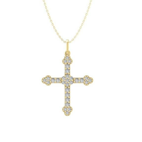 ARAIYA FINE JEWELRY 10K Yellow Gold Lab Grown Diamond Cross Pendant with Gold Plated Silver Cable Chain Necklace (1/2 cttw, D-F Color, VS Clarity) 18"