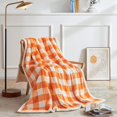 thumbnail image 2 of Sherpa Fleece Throw Blanket, Super Soft Warm Buffalo Plaid Plush Blankets and Throws, Lightweight Cozy Fuzzy Blanket for Couch Sofa Bed (Orange, Throw 50" x 60"), 2 of 6