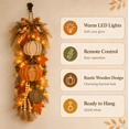 thumbnail image 6 of 21.7inch Wooden Pumpkin Door Hanging with Warm LED Lights, Harvest Fall Farmhouse Decor with Autumn Leaves for Porch Entryway, 6 of 6