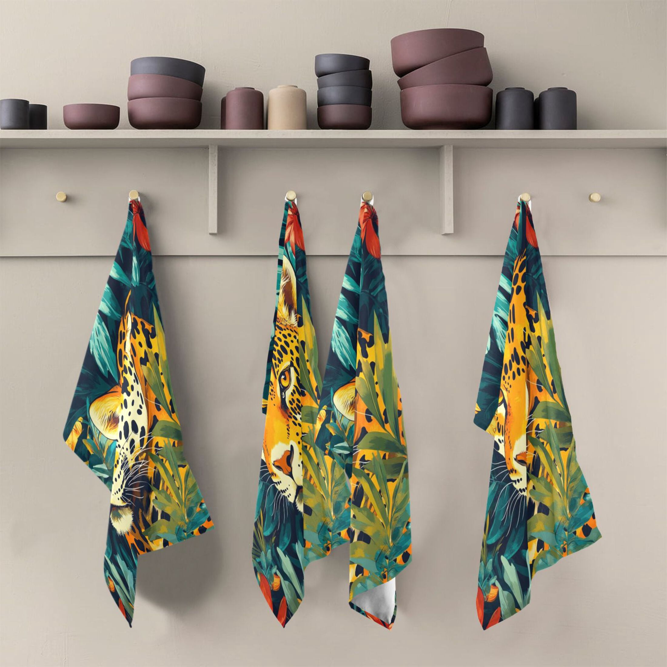 Kitchen Towel 28x18 Inches x6，Plate Towel, Decorative Towel, Napkin, Tea Towel Tea Towels For Kitchen Dish Cloths & Dish Towels Jungle Cartoon Cougar