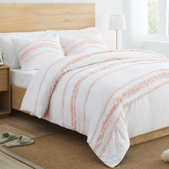 Sweet Jojo Designs Boho Fringe Pink Ivory Twin Duvet Cover Bedding Set 2 Piece Set