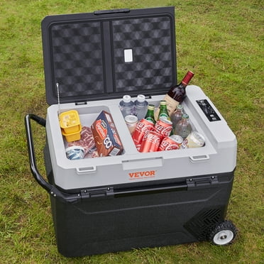 KFFKFF 56Qt Car Refrigerator Freezer Compressor 12v Portable Freezer with Dual Zone, 12/24V DC & 110-240V AC Electric Cooler with -4℉-50℉ Cooling Range