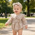 thumbnail image 2 of zuwimk Baby Girl Outfits Smocked Bubble Romper Jumpsuit Long Sleeve Bodysuit Cute Newborn Infant Fall Winter Clothes(0-3 Months,Khaki), 2 of 7