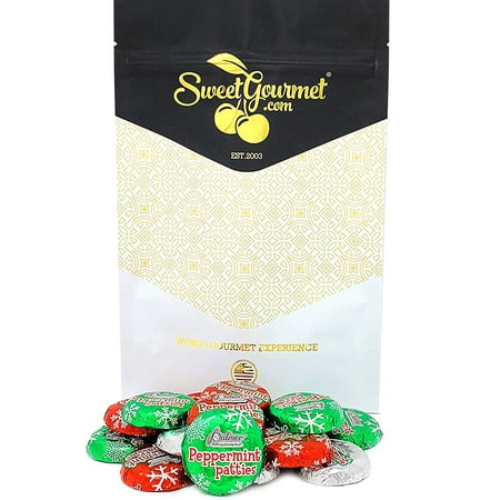 Chocolate Patties - Christmas Dark Chocolate Peppermint Patties | Red Green Silver Foiled bite size candy bulk | kosher | 15oz