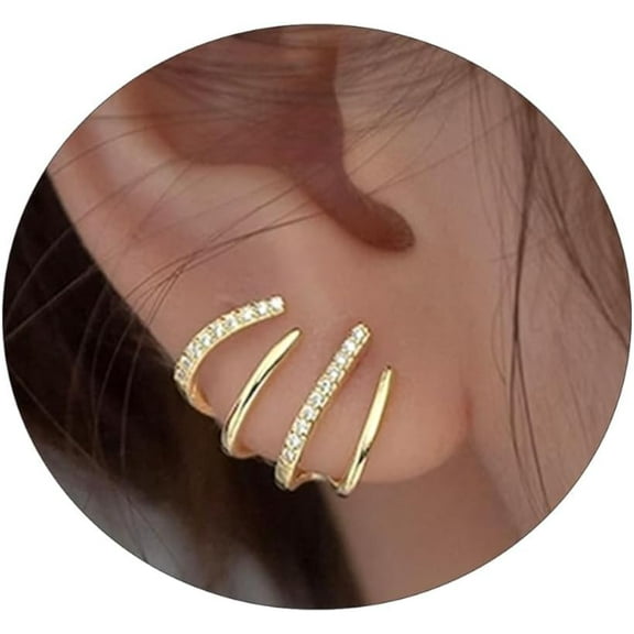 Ear Cuff Earrings For Women Non Piercing 14K Gold/Silver Plated Cubic Zirconia Sparkling Round Huggie Hoops Ear Cuffs Clip On Cartilage Jewelry Gifts