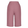 thumbnail image 6 of Women's Cotton Linen Bermuda Shorts Knee Length Elastic Waist Loose Fit Summer Casual Shorts with Pockets, #03 Pink, XXL, 6 of 7