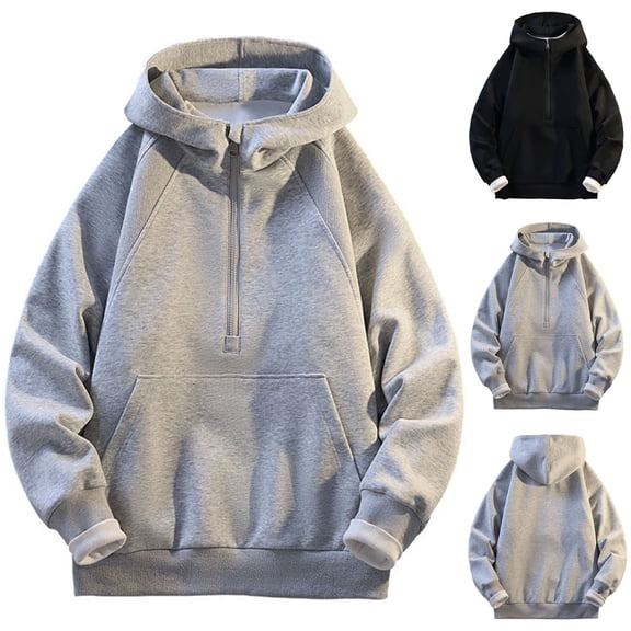Momasggi Big and Tall Hoodies for Men Half Zip Pullover Tops Baggy Long Sleeve Hooded Sweatshirts Fashion Solid Color Hoodie with Pockets Gray 4XL