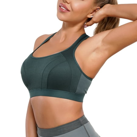 

KUMAYES Sport Bra for Women High Impact Racerback Full Support Control Workout Running Bra Wireless Seamless Yoga Tops