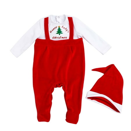 

Boys Girls Cartoon Christmas Printed Pullover Romper With Hat 2Pieces Jumpsuit Clothes Baby Bath Girl Bundle