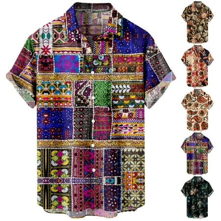 

Youth Adult Button Down Tee Shirts Printed Relaxed-Fit Blouses Plus Size Men