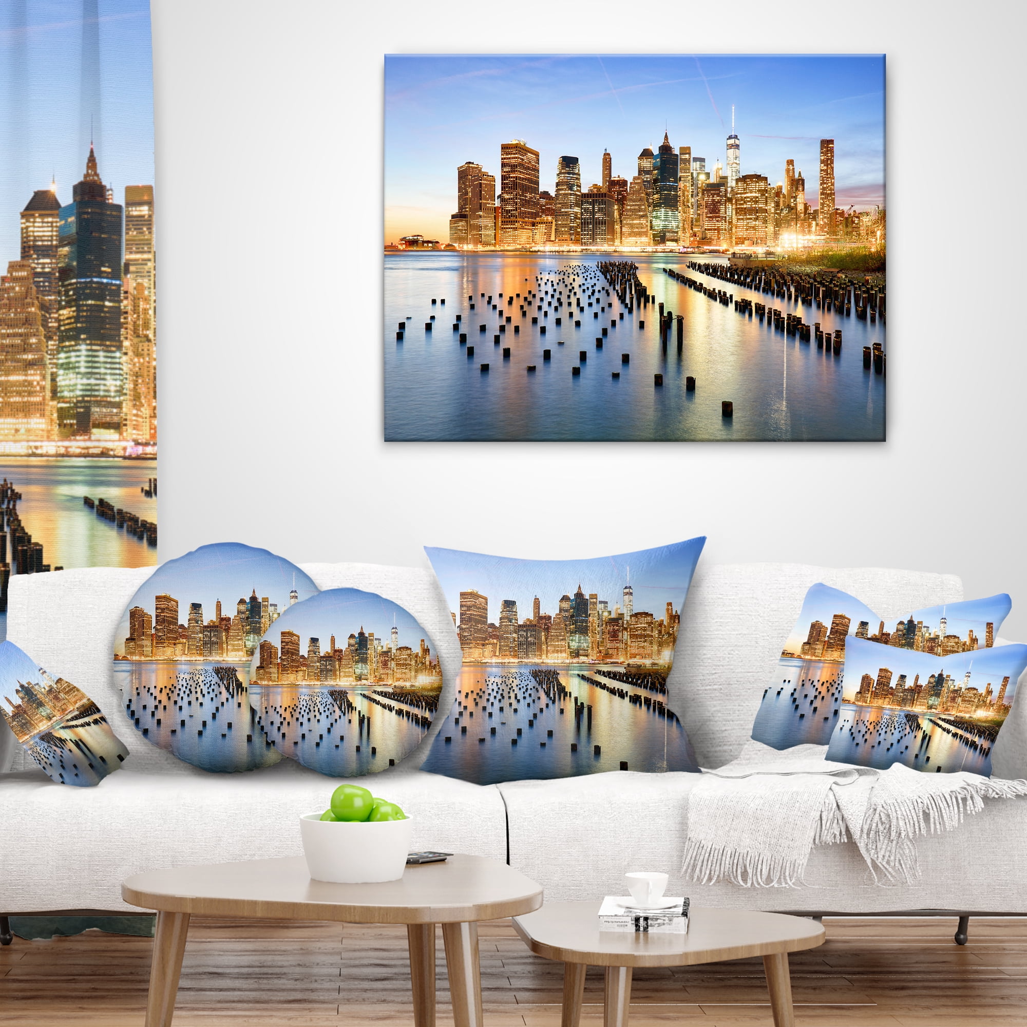Designart New York Skyline with Skyscrapers - Cityscape Throw Pillow - 18x18