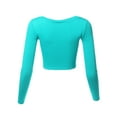 thumbnail image 3 of A2Y Women's Basic Solid Stretchable Scoop Neck Long Sleeve Crop Top Mint L, 3 of 3